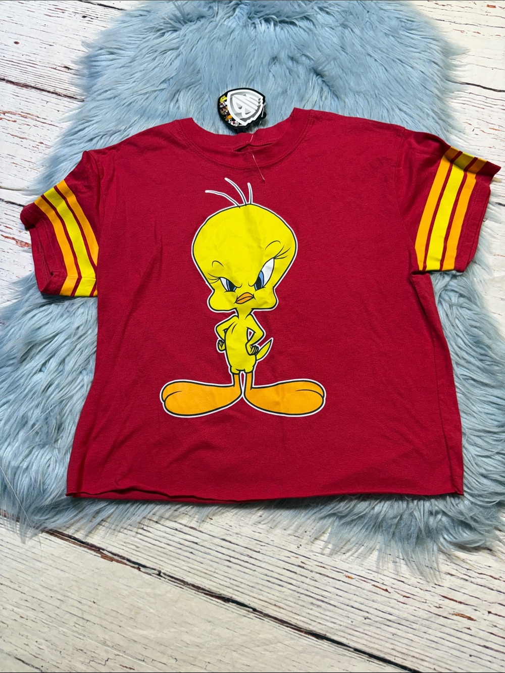 NWT Looney Tunes Warner Bros. Red Tweety Graphic Tee with Yellow Accents sz S